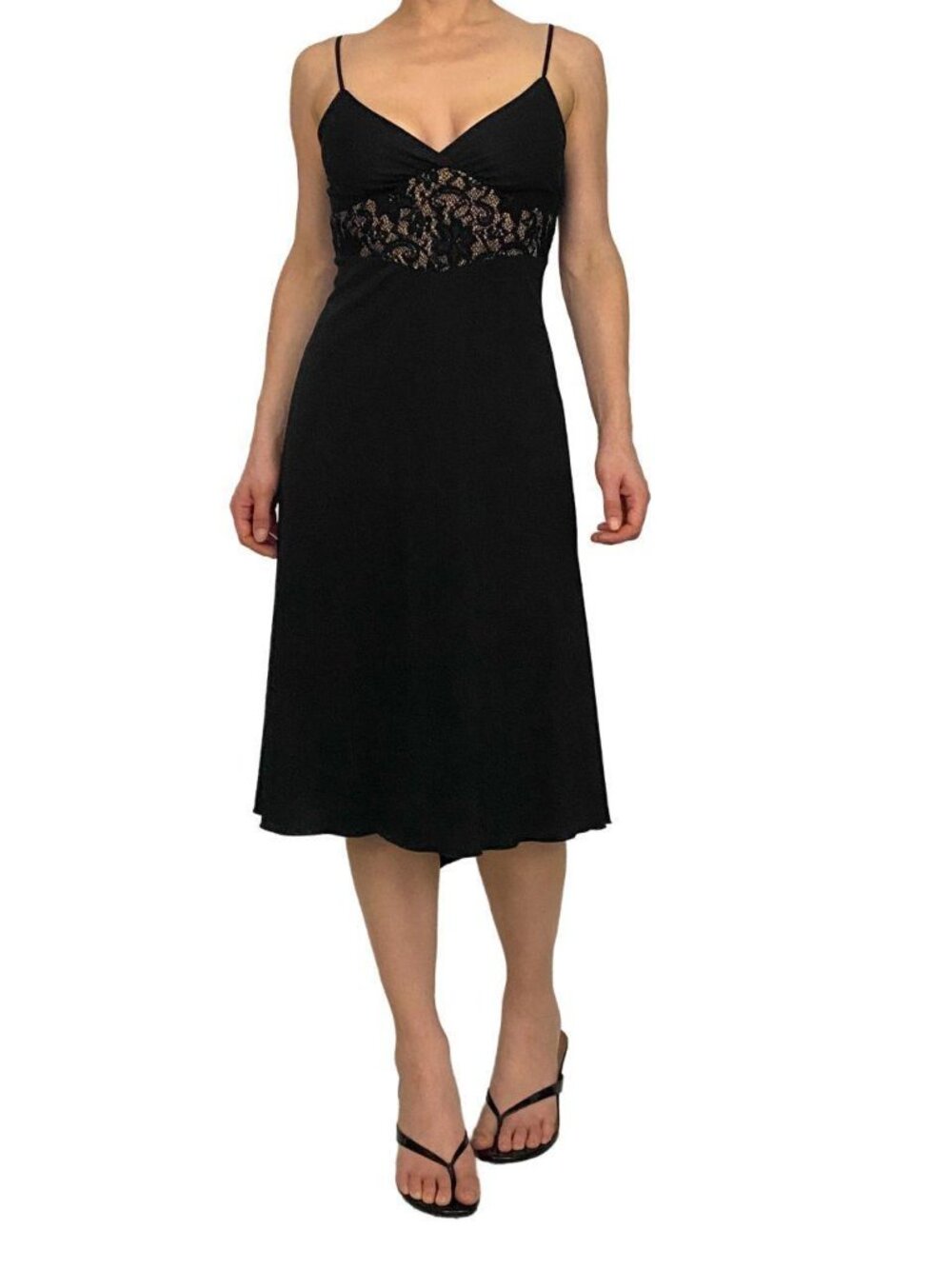 2000s Bisou Bisou black midi dress with lace